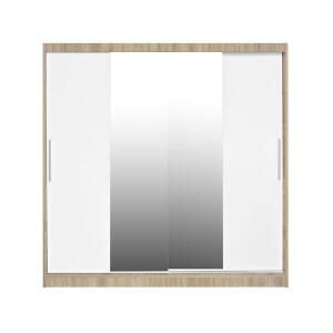 Dulap CORFU 04, usi glisante si oglinda, corp sonoma + usi alb, 200x60x200 cm