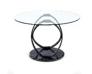 Masa rotunda din sticla, MDF si metal, Optio Transparent / Negru, Ø122xH77 cm