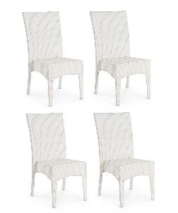 Set 4 scaune de gradina / terasa din fibre sintetice si metal Antalys Alb, l47xA58xH93 cm
