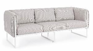 Canapea fixa pentru gradina / terasa, din aluminiu tapitata cu stofa, 3 locuri, Pixel Gri Deschis / Alb, l186xA74xH72 cm