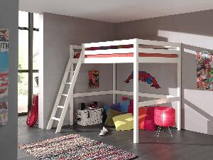Pat etajat din lemn de pin pentru copii si tineret Pino Mezzanine II Alb-200 x 140 cm