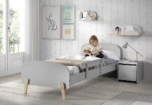 Set Mobila dormitor din lemn de pin si MDF, pentru copii 5 piese Kiddy Gri, 200 x 90 cm