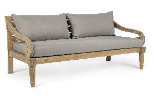 Canapea fixa pentru gradina / terasa, din lemn de tec, 3 locuri, Karuba Grej / Natural, l165xA80xH75 cm