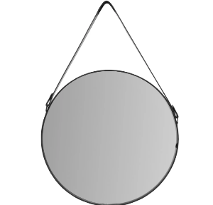 Oglinda rotunda cu curea Rea Loft 50 cm Negru Lucios
