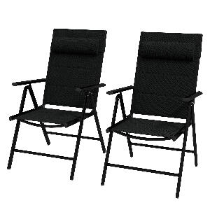 Outsunny Set de 2 scaune pliabile rabatabile pentru terasa cu spatar ajustabil, Scaune pentru servit masa din aluminiu, spatar si tetiera capitonata cu material tip plasa, pentru exterior, Negru