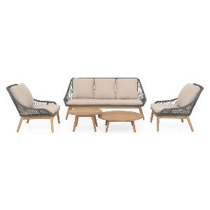 Set mobilier gradina/terasa Danao, 5 piese, aluminiu/lemn, natur/crem