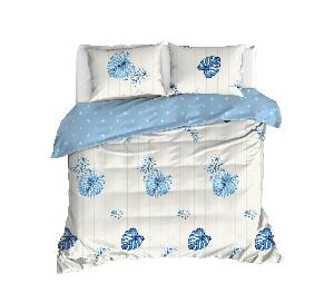 Lenjerie de pat din bumbac Ranforce Terezie Alb / Albastru, 200 x 220 cm