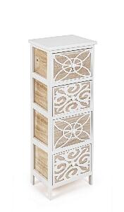 Cabinet din lemn de Paulownia si MDF, cu 4 sertare Pattern Slim Alb / Natural, l26xA32xH80 cm