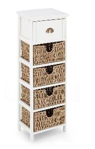 Cabinet din lemn de Paulownia si MDF, cu 5 sertare Sierra Slim Alb / Natural, l26xA32xH98 cm