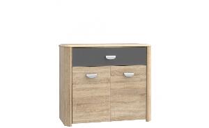 Cabinet din pal, cu 1 sertar si 2 usi Yoper Stejar Sonoma / Gri, l93,5xA41,3xH82,4 cm
