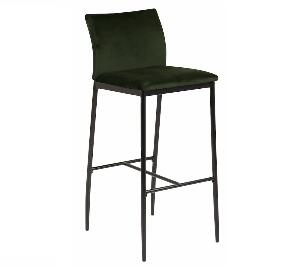 Scaun de bar tapitat cu stofa si picioare metalice Demina Verde Olive / Negru, l41,5xA50xH100,5 cm