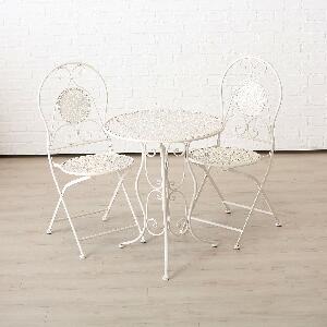 Set masa de gradina / terasa din metal + 2 scaune pliabile Lilli Alb, Ø60xH70 cm