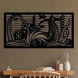 Decoratiune de perete Metal Ocean, Negru, 85x40 cm