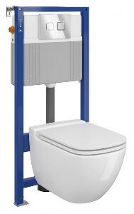 Set vas wc suspendat Caspia cu capac soft close, rezervor incastrat pneumatic Aqua 52 si clapeta crom lucios