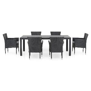Set 6 scaune si masa dreptunghiulara mare Encore, 205x90x74 cm, aluminiu, negru/gri