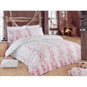 Lenjerie de pat cu cearșaf Coretta Light Pink, 200 x 220 cm