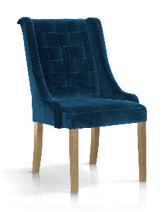 Scaun tapitat cu stofa, cu picioare din lemn Prince Velvet Bleumarin / Stejar, l55xA70xH105 cm