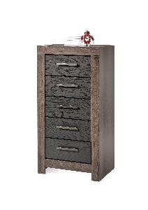Cabinet din pal, cu 5 sertare Blake Stejar Negru / Stejar, l64xA45xH125 cm