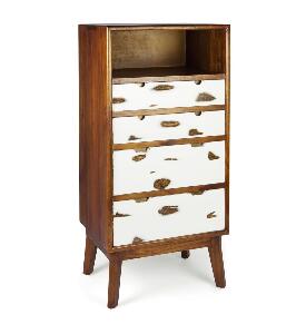 Cabinet din lemn si furnir cu 4 sertare, Nordic Nuc / Alb, l60xA45xH125 cm