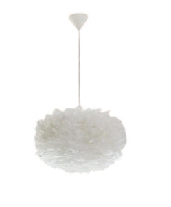 Pendul cu abajur din pene FOG, alb, cablu alb, 35 x 20 cm