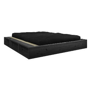 Pat dublu din lemn masiv cu futon negru Comfort și tatami Karup Design, 140 x 200 cm negru