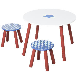 HOMCOM  Set Masa si 2 scaune rotunde pentru copii 3-8 ani cu model stelat