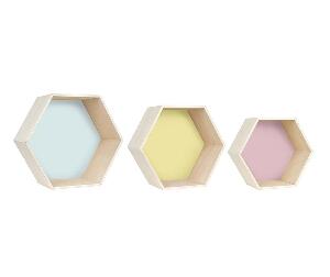 Set 3 rafturi de perete Hexagonos Multicolor - Little Nice Things, Multicolor