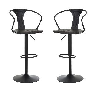Homcom Set 2 scaune de Bar Pivotante din Otel Negru si Lemn cu Inaltime Reglabila