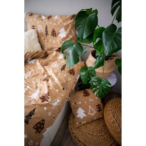 Lenjerie de pat din bumbac satinat pentru pat de o persoană Cotton House Trees, 140 x 200 cm, maro