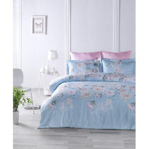 Lenjerie de pat din bumbac satinat pentru pat dublu Primacasa by Türkiz Cielo, 200 x 220 cm, albastru