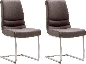 Set 2 scaune tapitate cu piele si picioare metalice, Montera Swing Maro / Crom, l45xA63xH90 cm