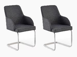 Set 2 scaune tapitate cu stofa si picioare metalice, Elara Swing C Gri / Crom, l56xA58xH90 cm