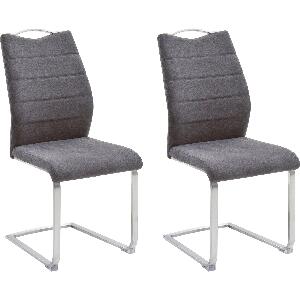Set 2 scaune tapitate cu stofa si picioare metalice, Ferrera Antracit / Crom, l45xA57xH99 cm