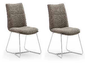 Set 2 scaune tapitate cu stofa si picioare metalice, Hampton II Capuccino / Crom, l48xA65xH94 cm
