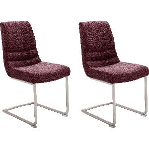 Set 2 scaune tapitate cu stofa si picioare metalice, Montera Swing Burgundy / Crom, l45xA63xH90 cm