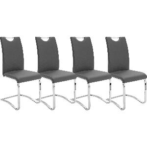Set 4 scaune tapitate cu piele ecologica si picioare metalice, Koeln Gri / Crom, l43xA57xH100 cm