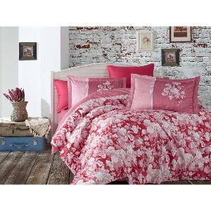 Lenjerie de pat din bumbac satinat pentru pat dublu Hobby Amalia, 200 x 220 cm, roșu