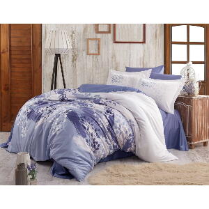Lenjerie de pat din bumbac satinat pentru pat dublu Hobby Noemi, 200 x 220 cm, albastru