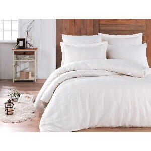 Lenjerie de pat din bumbac satinat pentru pat dublu Hobby Wafel, 200 x 220 cm, alb