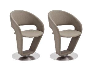 Set 2 scaune rotative tapitate cu stofa si picioare metalice, Firona Bej Inchis / Crom, l62xA62xH90 cm