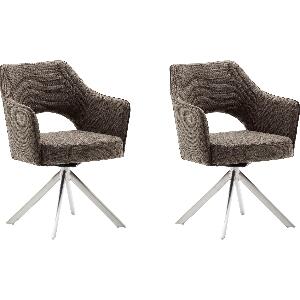Set 2 scaune rotative tapitate cu stofa si picioare metalice, Tonala Capuccino / Crom, l64xA61xH85 cm