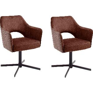 Set 2 scaune rotative tapitate cu stofa si picioare metalice, Valletta Ruginiu / Negru, l64xA61xH85 cm
