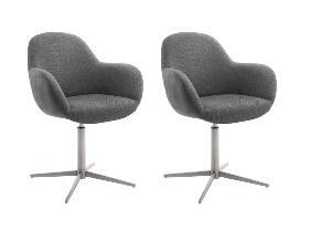 Set 2 scaune rotative tapitate cu stofa si piele ecologica, cu picioare metalice, Melrose Antracit / Crom, l64xA64xH88 cm