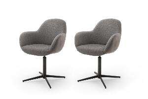 Set 2 scaune rotative tapitate cu stofa si piele ecologica, cu picioare metalice, Melrose Capuccino / Negru, l64xA64xH88 cm