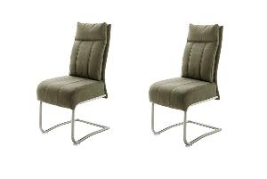 Set 2 scaune tapitate cu stofa, cu picioare metalice Azul Verde Olive / Crom, l45xA65xH101 cm