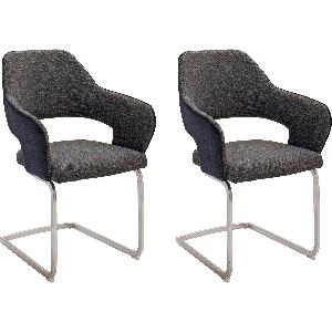 Set 2 scaune tapitate cu stofa si picioare metalice, Newcastle Swing Grafit / Crom, l58xA59xH89 cm