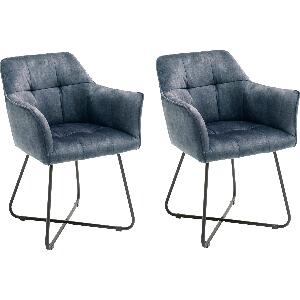 Set 2 scaune tapitate cu stofa si picioare metalice, Panama Petrol / Negru, l60xA62xH82 cm