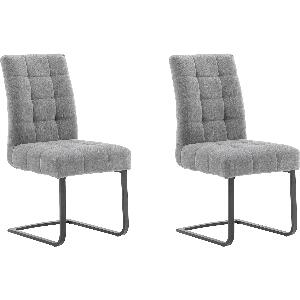 Set 2 scaune tapitate cu stofa si picioare metalice, Salta Gri / Crom, l48xA64xH96 cm