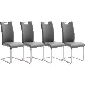 Set 4 scaune tapitate cu piele ecologica si picioare metalice, Paulo Griff Gri / Crom, l42xA55xH103 cm