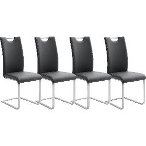 Set 4 scaune tapitate cu piele ecologica si picioare metalice, Paulo Griff Negru / Crom, l42xA55xH103 cm